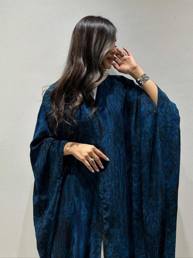 Product Introduction of Women's Tie Dye Print Open Front Abaya, Elegant Casual Long Sleeve Abaya for Daily Wear, Ladies Clothes for All Seasons 3
