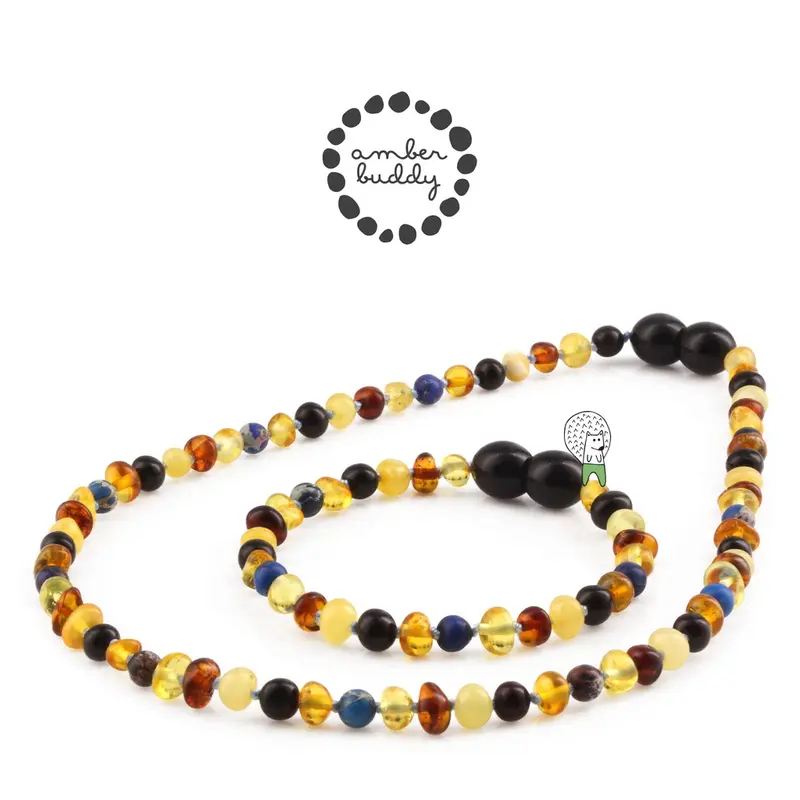 Amber Buddy - LE555 Kalung Bayi Amber dengan Deep Blue Imperial Jasper. LE555 4