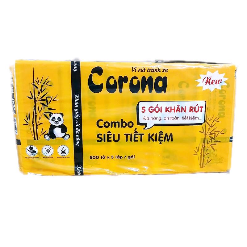[LỐC 5 GÓI] Giấy Rút Corona 500 Tờ - Bột giấy nguyên sinh 3 lớp, an toàn cho người sử dụng - Khăn Giấy, Giấy Ăn, Giấy Vệ Sinh