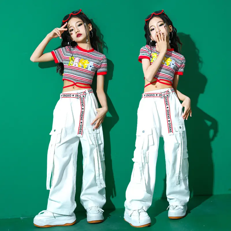 Children's Jazz Costume Girls Jazz Costumes Children's Navel-Exposed Catwalk Trendy Clothes Girls Spring and Autumn Suit Fried Street