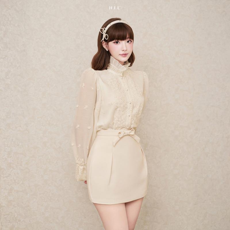  Chân váy ngắn nữ taffa nữ thiết kế dáng cup Anar Skirt H.I.U Fashion  thiết kế viền nơ thắt tiểu thư HIU design 