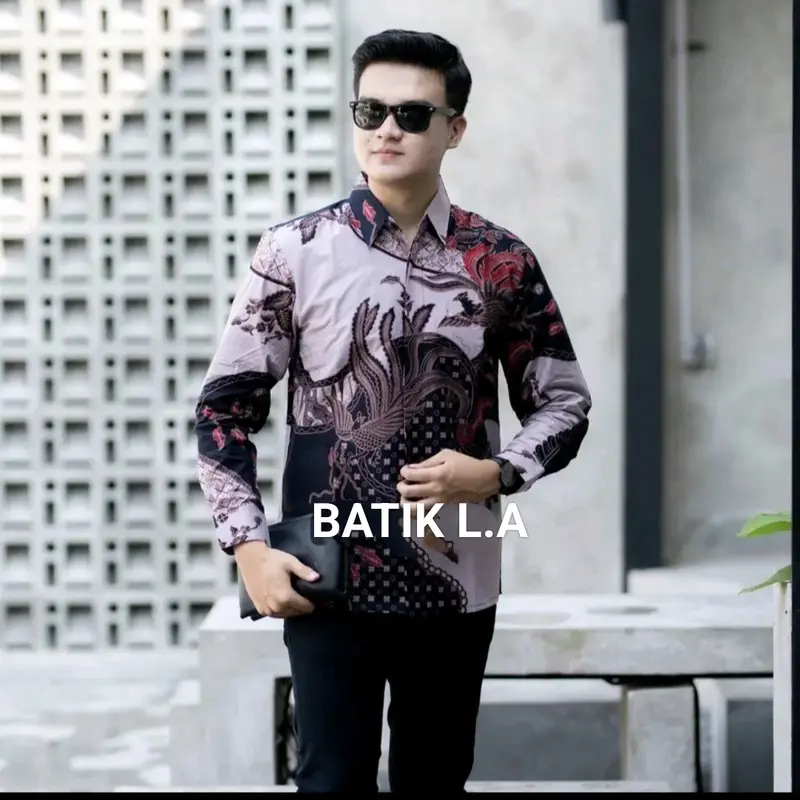 KEMEJA BATIK MOTIF BEDAK ABU MOCCA  Lapis Furing Halus Estetik Katun Nyaman 3
