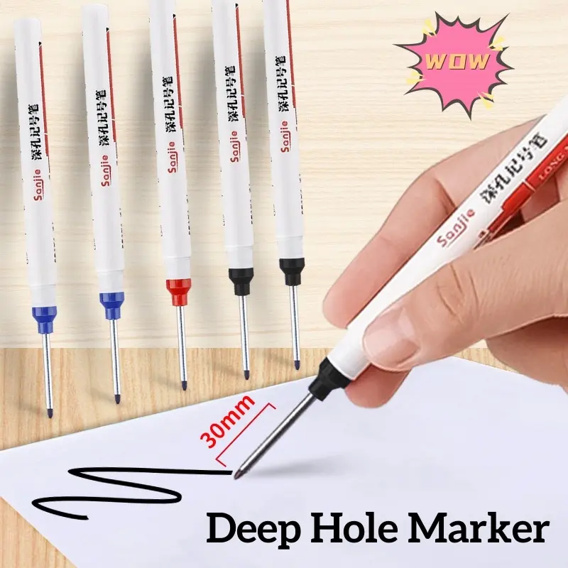 3Pcs 30mm Long Tip Permanent Deep Hole Extended Marking Pens Multi-purpose Markers Metal Bathroom Woodworking Decorative Ceramic Supplies