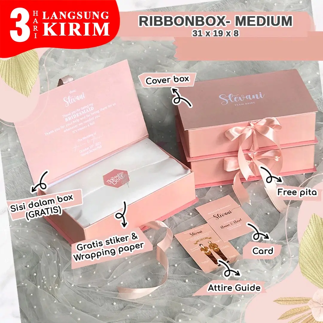RIBBON BOX pita <MEDIUM 31x19x8cm> -  Bridesmaid box Mika Tas Wedding Paperbag