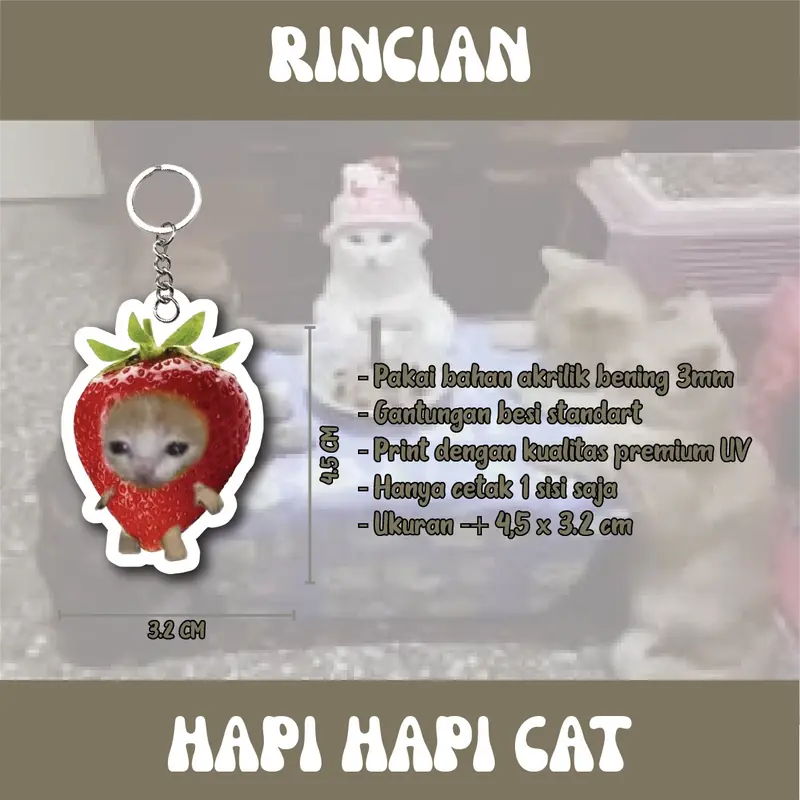GANTUNGAN KUNCI HAPI HAPI CAT | AKRILIK 3MM | CAT | KUCING | GANCI | KEYCHAIN Besi 1