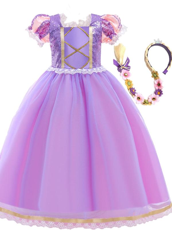 Toddler Girl's Glitter Sequin Tulle Dress with Headband, Elegant Fashion Casual Princess Dress for Party Show Wear, Kids Clothes for All Seasons 4