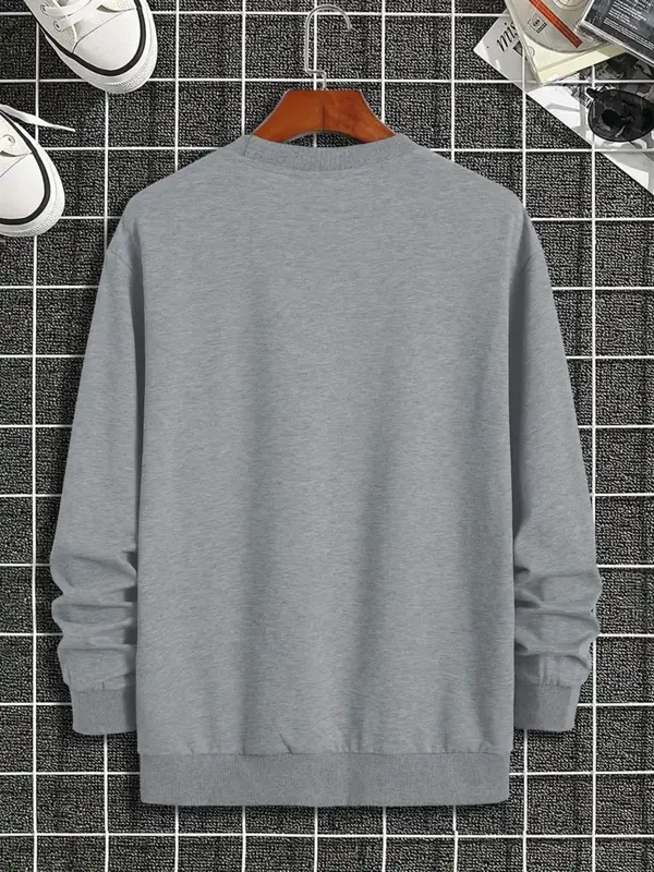Men's Regular Fit Letter & Striped Print Round Neck Sweatshirt, Casual Long Sleeve Crew Neck Pullover for Daily Wear, Fashion Men's Top for All Seasons 7