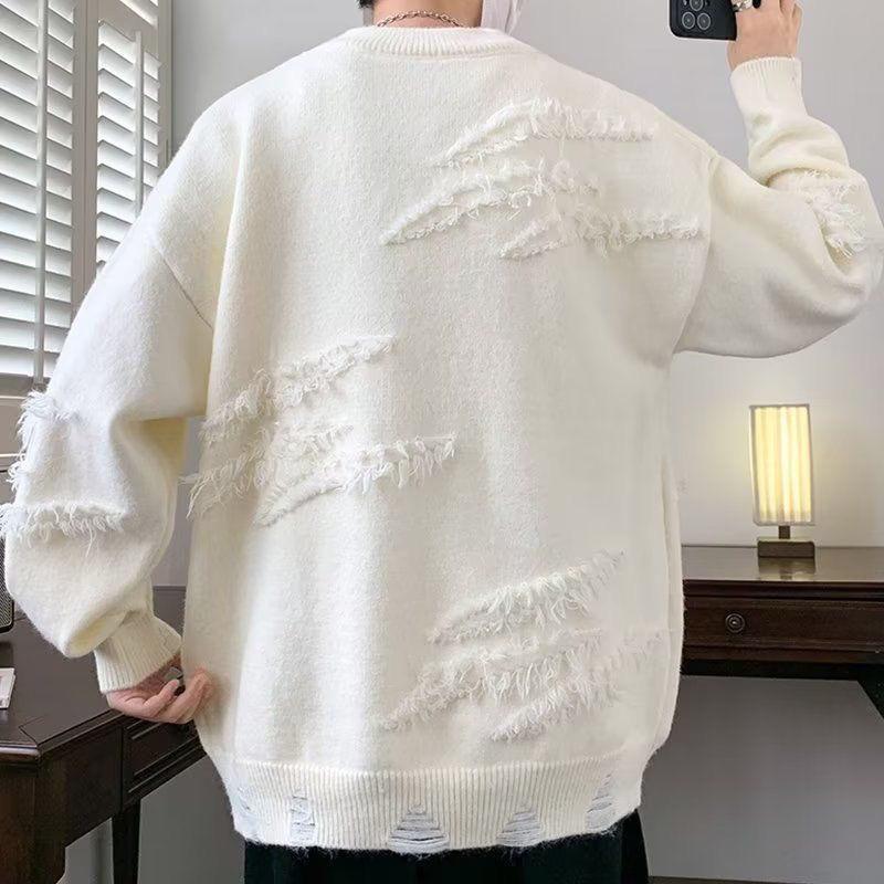Product Introduction of Unique Round Neck Sweater Autumn Winter Trendy Brand Cool Loose Knitwear Men Japanese Retro Lazy Sweater Jacket Closed 29