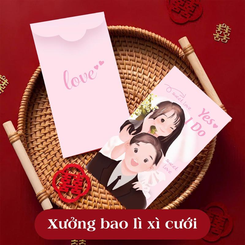 Phong bao lì xì cưới cô dâu chú rể chữ hỷ trao duyên bê tráp 2