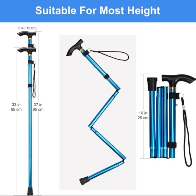 Folding Walking Stick, 1 Count 5 Level Adjustable Height Walking Cane, Lightweight Portable Non-slip Walking Cane with Wrist Strap & T Handle 1