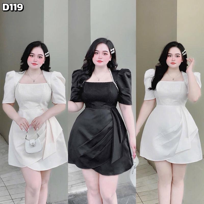 ANiE Bigsize Đầm Tiệc Đính Viền Đá Tay Phồng Xếp Eo Bigsize 60 đến 90ký Chất Vải Tapta Dáng Ngắn Có màu Đen Trắng Kem Để Đi Tiệc Hoặc Đi Chơi Nữ Dress Women