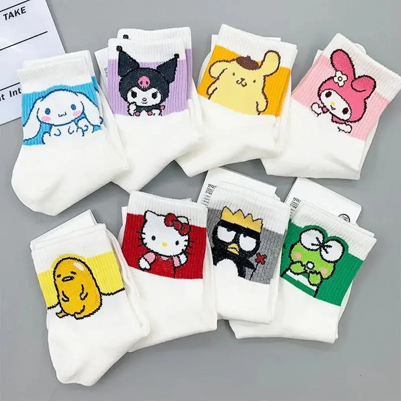 Hello Kitty Y2K Socks for Girls Medium Kuromi Cinnamoroll Socks Kawaii Sanrio Melody Socks Rosered Black White Sock Women Female Comfort Fabric