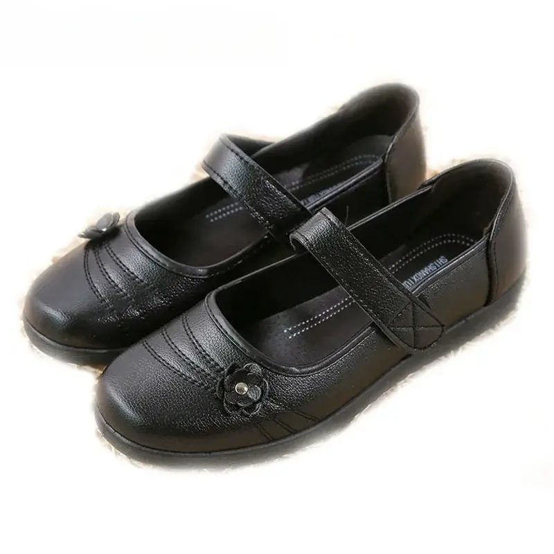 Black flat spring shoes comfortable elderly woman mary jane flats ladies  retro student uniform office shoes big size 42