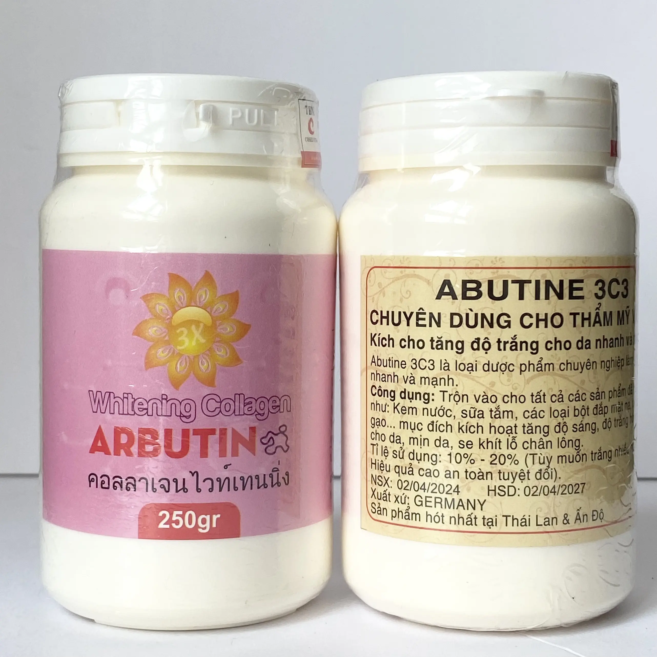 (Gía sỉ free ship) Combo 2 hủ Kem kích trắng ABUTINE 3C3 Thái Lan 250g (Vàng, Hồng)