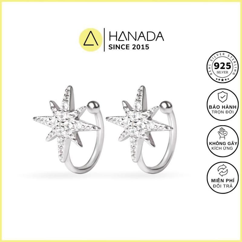 BH TRỌN ĐỜI Bông Tai BẠC 925 HANADA khuyên tai Kẹp Vành Tai Không Cần Lỗ Xỏ Sao Băng Đính Đá Đơn Giản 1820 A7