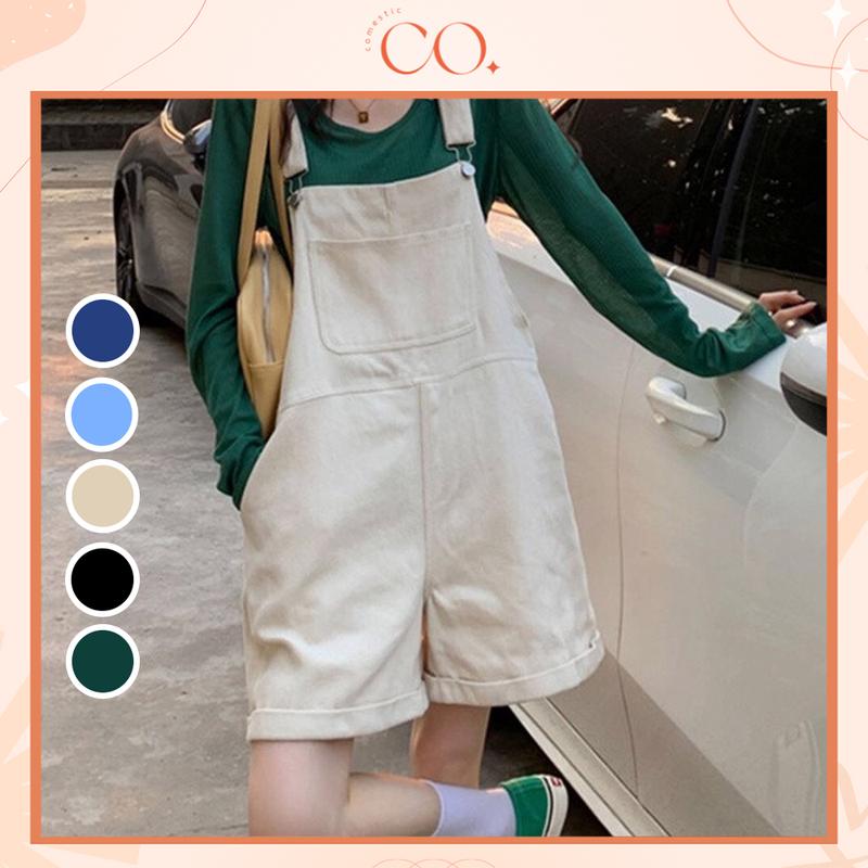 Quần yếm jeans kaki ngắn dáng rộng, quần yếm nữ phong cách_y8