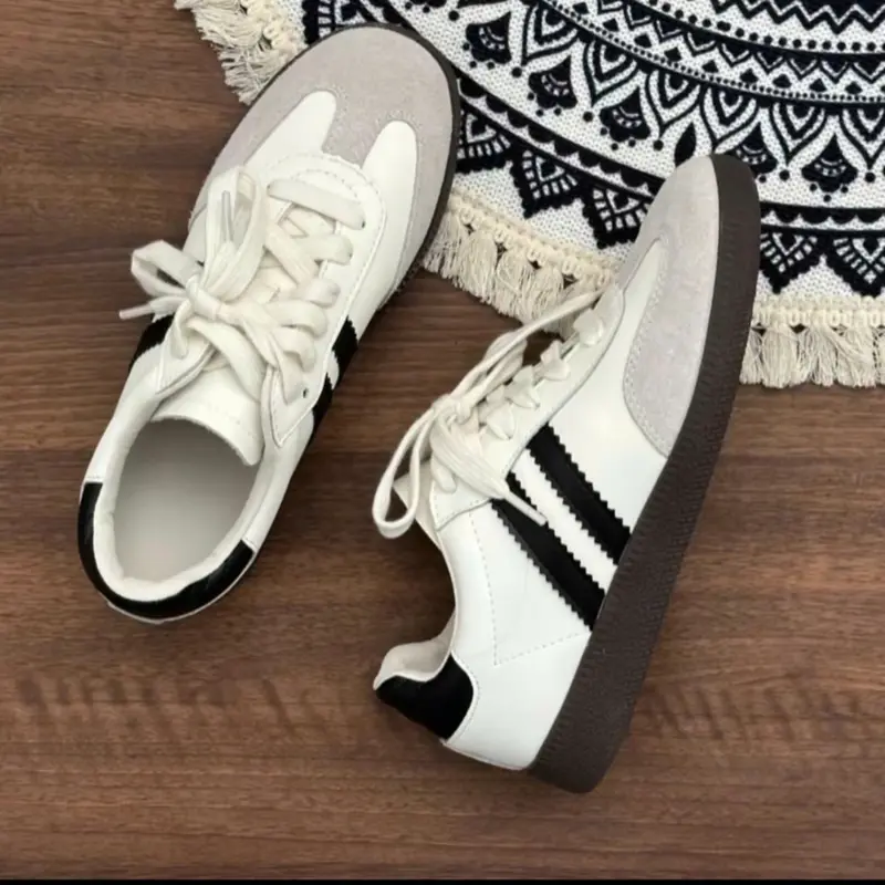 Giày Thể Thao Samba Phối Kẻ Sọc Đen Boy Cháy Phố, Full Size, Đế Đúc Mềm Mại - Sneaker Nam Nữ - Shoes Trắng Thanh Lịch 1