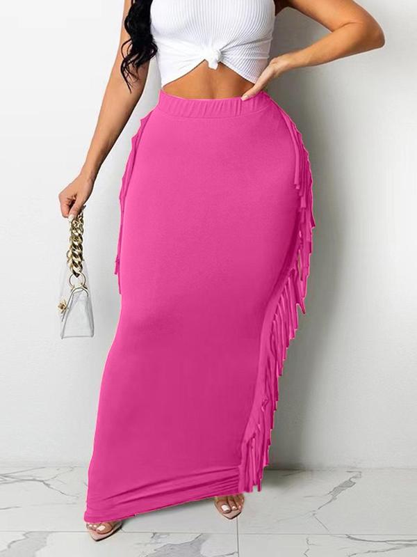 Women's Fringe Trim High Waist Pencil Skirt, Elegant Comfortable Fabric Solid Color Skirt for Party Evening Formal Occasions, Ladies Summer Clothing, Womenswear 6