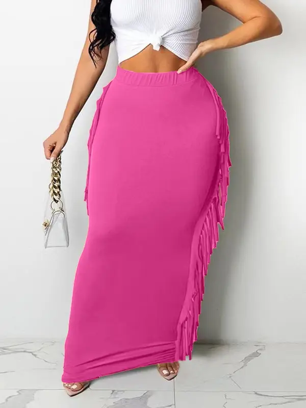 Women's Fringe Trim High Waist Pencil Skirt, Elegant Comfortable Fabric Solid Color Skirt for Party Evening Formal Occasions, Ladies Summer Clothing, Womenswear 6
