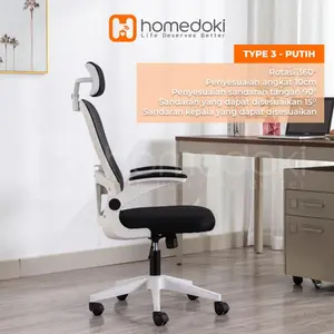 Homedoki Kursi Kantor / Kursi Gaming / Kursi Putar / Kursi Kantor Hidrolik / Kursi Jaring / Kursi Ergonomis - TYPE3-Putih
