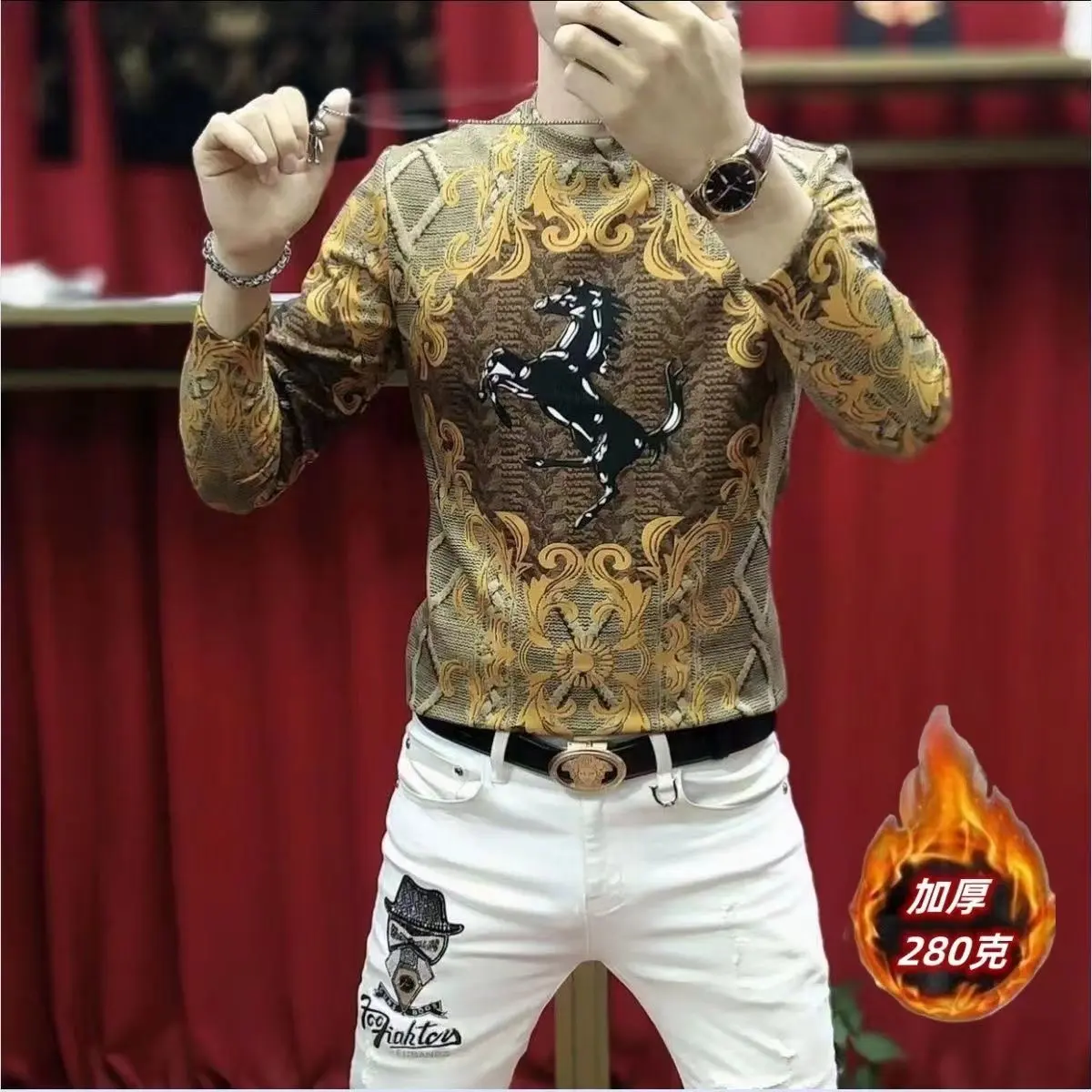 Áo Len Cao Cấp, Dày Dặn, Dành Cho Nam Giới, Mùa Thu Và Mùa Đông, Giữ Nhiệt, Hợp Xu hướng, Thường Ngày, Áo Thun Dài Tay, Mặc Trong Menswear Cổ Tròn