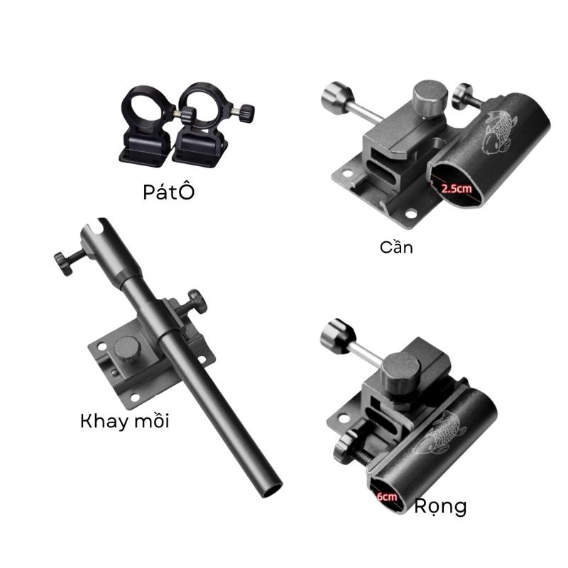 Pát Gác Cần Ô Rọng Khay Mồi Tay Trái  Tay Phải Gắn Thùng Có 4 Màu Đi Câu Cá 