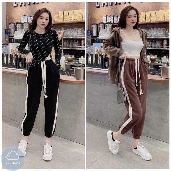 Quần nhung tăm  loại 1 dày dặn chạy viền dây rút bo chân cực hót  mã 28882 Nữ Pants Women Đen