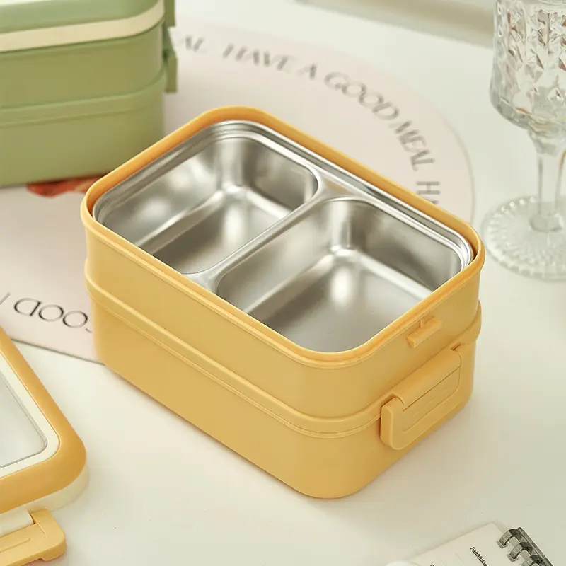 Hộp Cơm 2 Tầng 3 Ngăn Giữ Nhiệt Khay Inox Màu Pastel TINI HCGOOD20 1