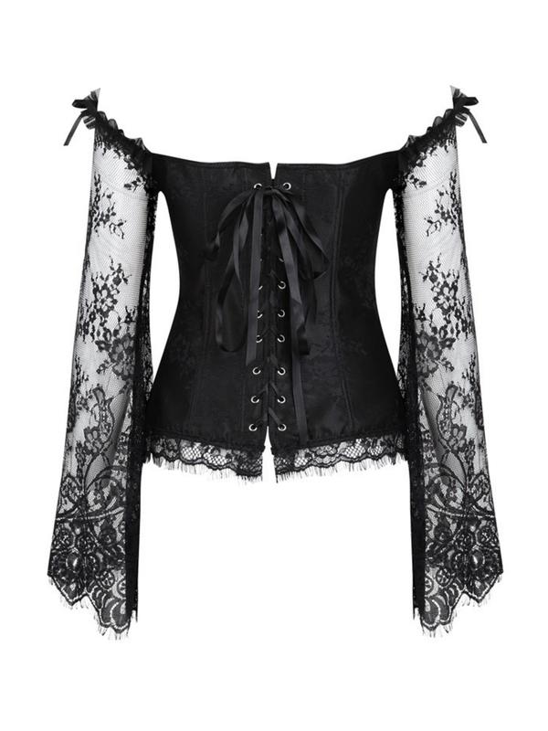 Women's Retro Plain Frill Trim Contrast Lace Tie Back Lace Up Corset Top, Vintage Adjustable Knot Front Shapewear Top, Shapewear for Women 4