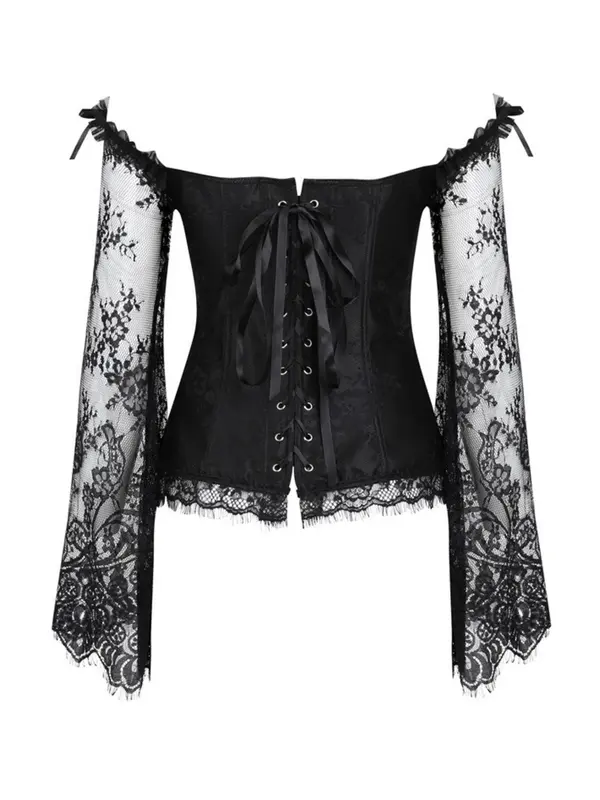 Women's Retro Plain Frill Trim Contrast Lace Tie Back Lace Up Corset Top, Vintage Adjustable Knot Front Shapewear Top, Shapewear for Women 4