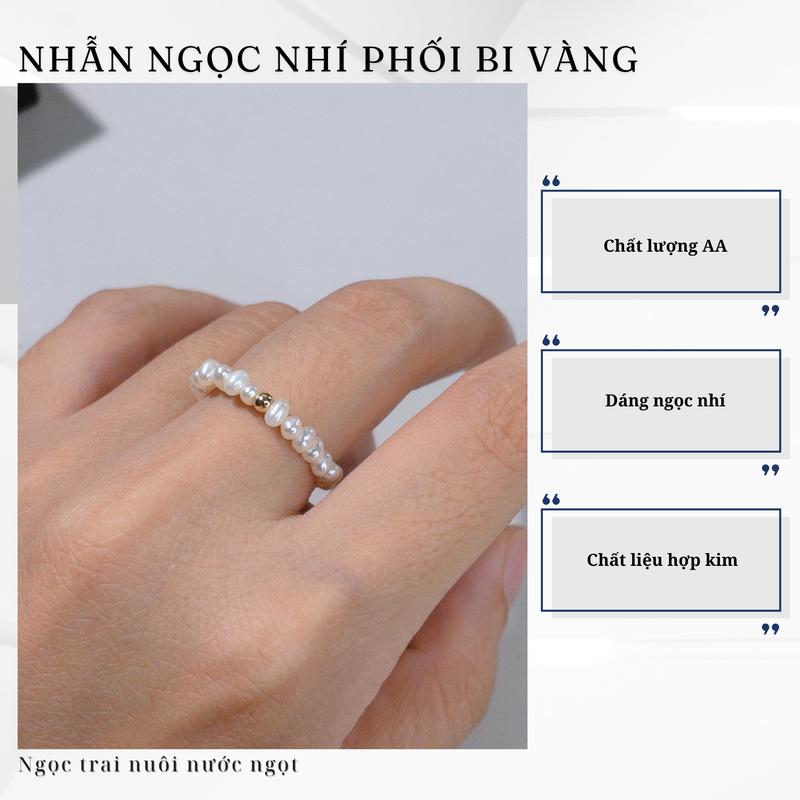 Nhẫn Ngọc Trai Nhí Co Giãn Thời Trang Phối Bi Vàng Cá Tính Pearl Farm 1