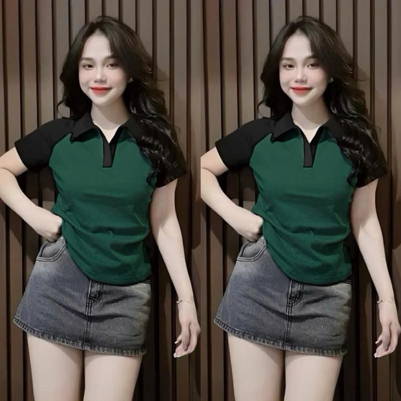 Áo Thun Polo Tay Phối Chất Tăm lạnh 50-90 kg. Áo Thun Bigsize Tay Ngắn Phối Màu. Nữ Women Top 5
