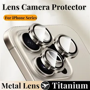 Titanium Mewah Pelindung Kamera untuk IPhone 13 14 15 11 12 Pro Max 14 15 Plus 12 13 mini Aksesori Perlindungan Lensa Kaca Tempered Ponsel