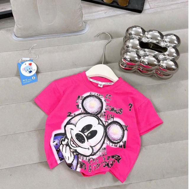 Áo thun cộc tay cotton tàu in hình Mickey 3