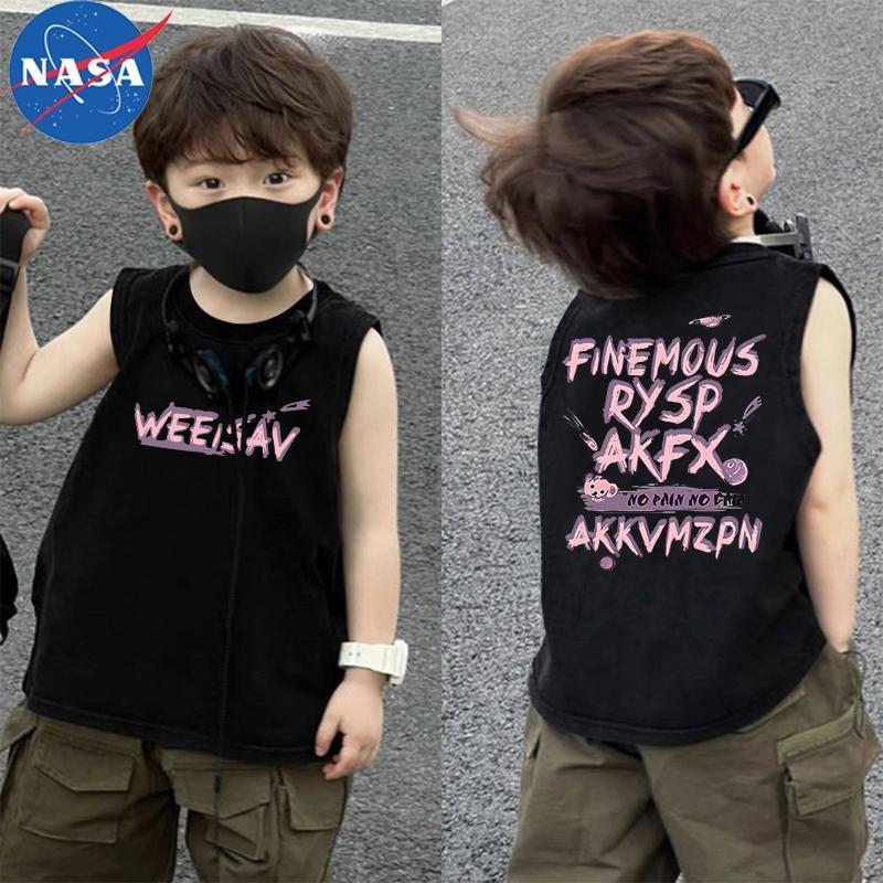 Áo Vest Mỏng Cho Trẻ Em Lớn, Thiết Kế NASA, Dành Cho Bé Trai, Áo Phông Mùa Hè, Hàng Mới Về, Màu Đen, Phong Cách, Không Tay, Làm Bằng Bông, Hợp Xu hướng 0