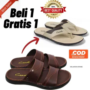 Sandal Pria Beli 1 Gratis 1 Sandal Kulit Sendal Casual Pria Sandal Japit Kulit Jepit Karet