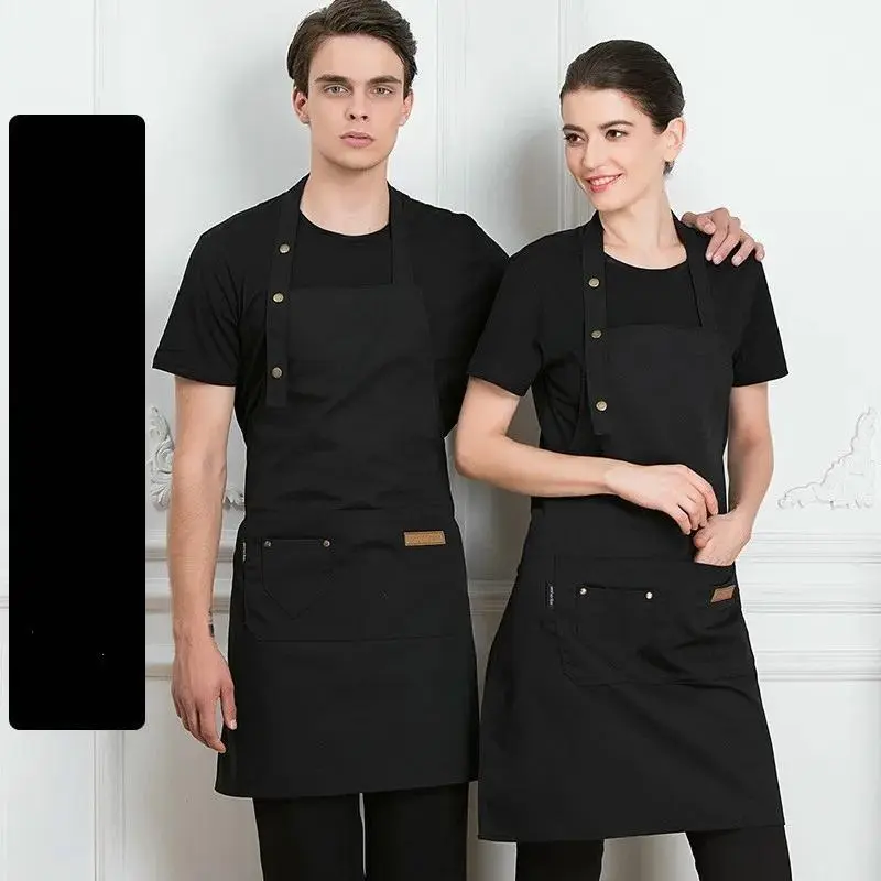 Tạp Dề Có Thể Điều Chỉnh Vai Dành Cho Nam Và Nữ, Chất Liệu Bông Vải Bố, Tạp Dề Yếm Đầu Bếp Nhà Bếp Nấu Ăn, Chống Thấm Nước, Màu Đen, Với Túi Lớn 0