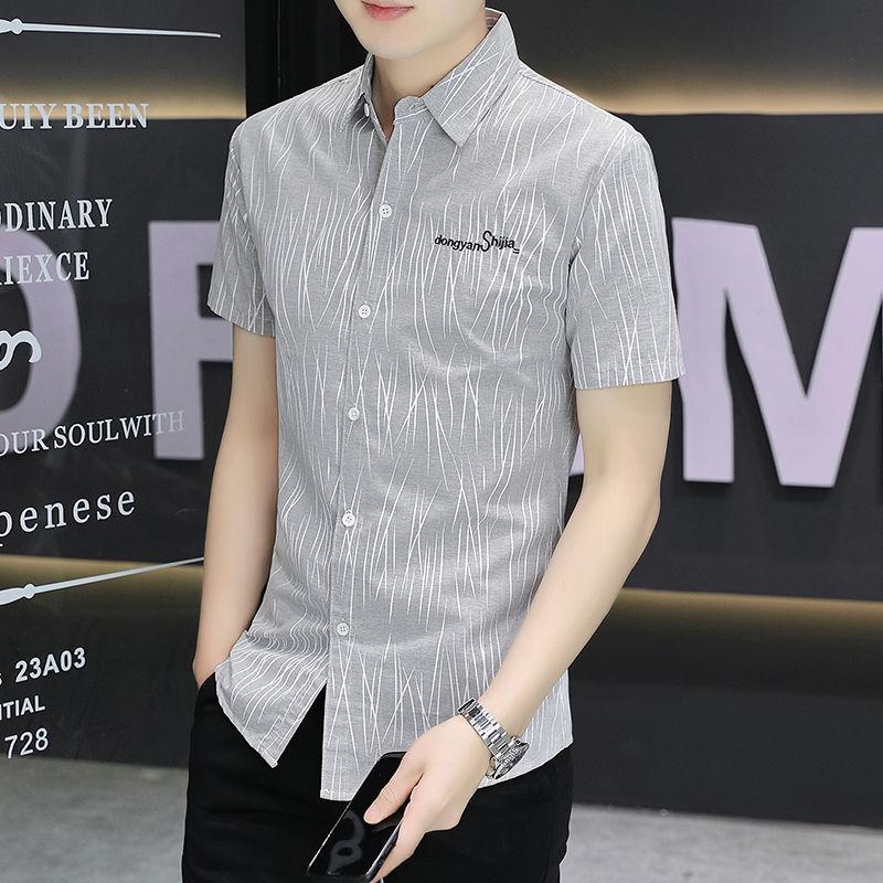 Quần Áo Nam, Áo Sơ Mi ngắn Tay Phong Cách Mùa Hè, Hàn Quốc, Dáng Ôm, Hợp Xu hướng Và Đẹp Trai, Sọc, Thường Ngày Và Công Sở, Áo Sơ Mi Tay Lửng PCs