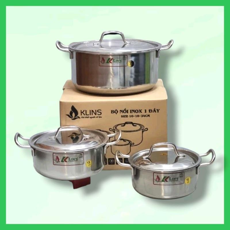 BỘ 3 NỒI INOX 1 ĐÁY KLINS (16-18-24CM) Quai Hàn