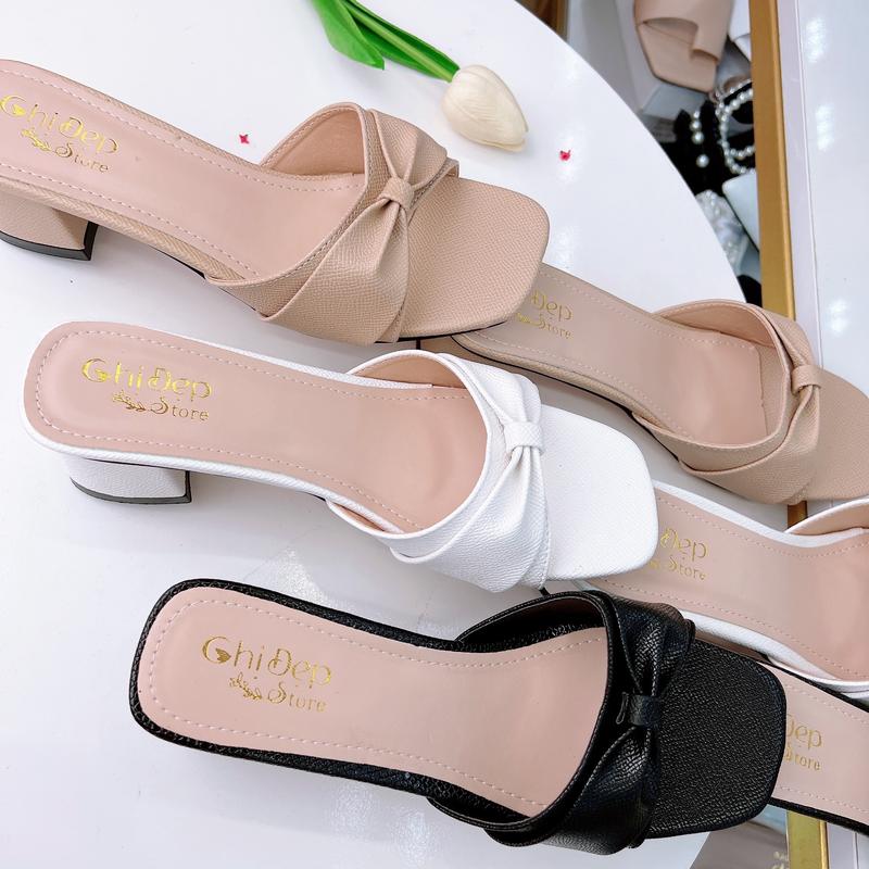 Guốc cao gót nữ quai nơ 5 phân , giày cao gót vuông 5cm Chị Đẹp Store mã CD115 7