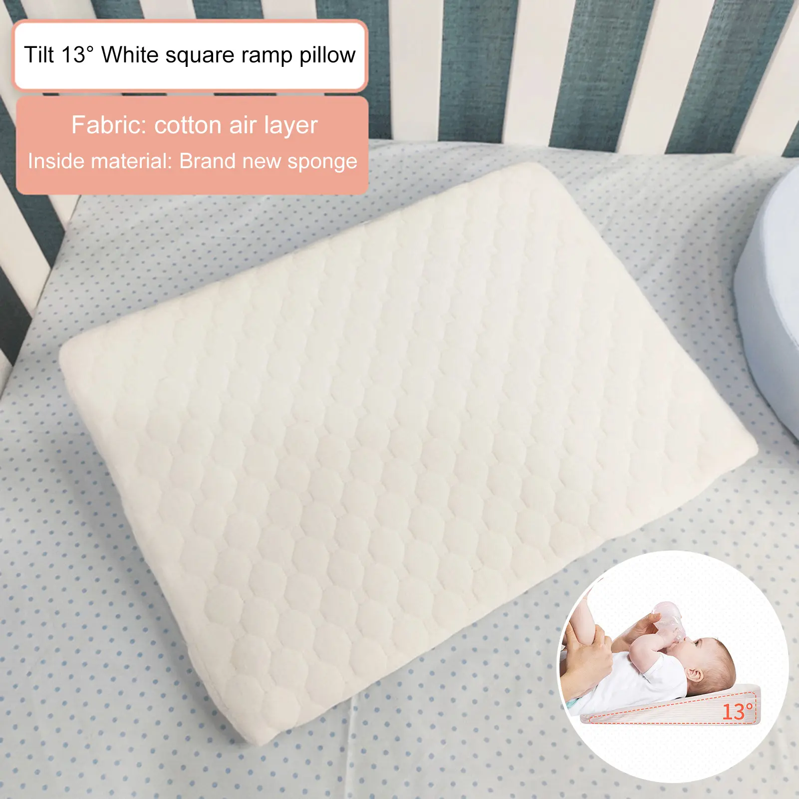 Infant Anti-vomiting Slope Pad Anti Reflux Colic Cushion Foam Pram Cot Bed 13 Degree Incline Memory Foam Newborns Support Pillow