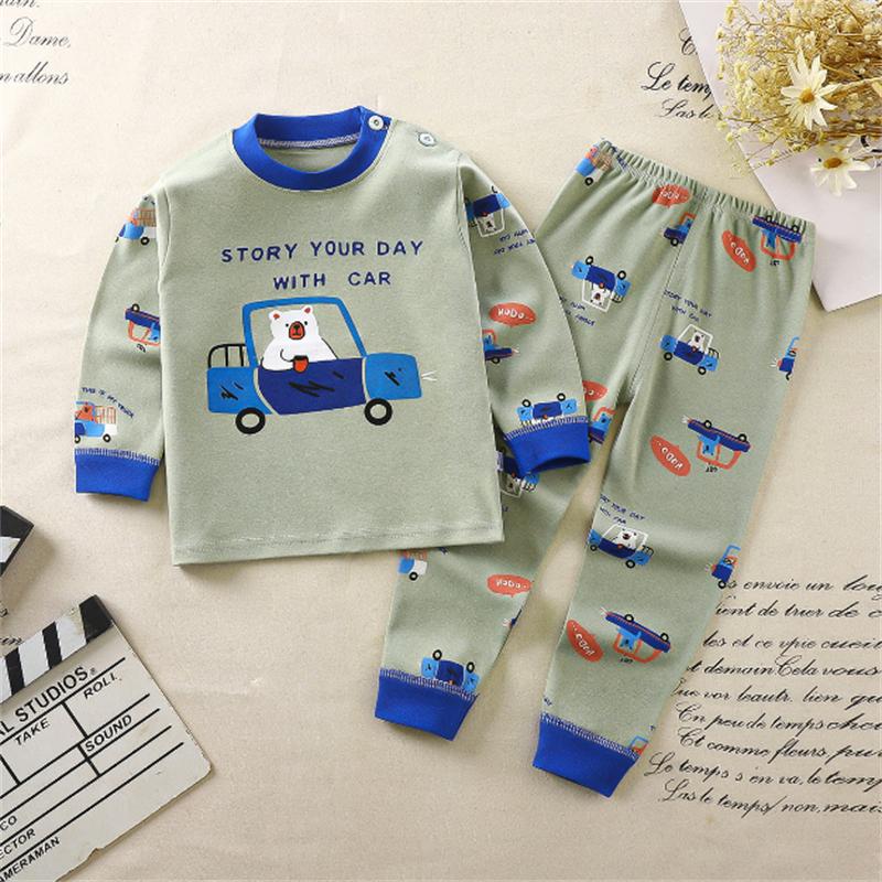 2PCS Cotton Boys Cheap Sleepwear Suit Girls Pajamas Long Sleeve Blouse Tops + Pants Children Clothing Autumn Baby Kids Pajamas Sets Fits 0 1 2 3 4 5 Years Olds 0