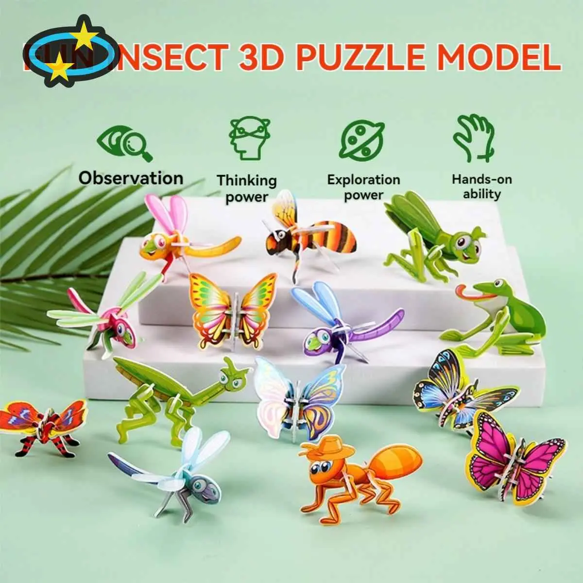 Puzzle 3D Edukasi Anak 30 Pcs – Mainan Bongkar Pasang Motif Hewan Laut, Dinosaurus, Serangga & Pesawat – Mainan Edukasi Anak Laki-Laki & Perempuan