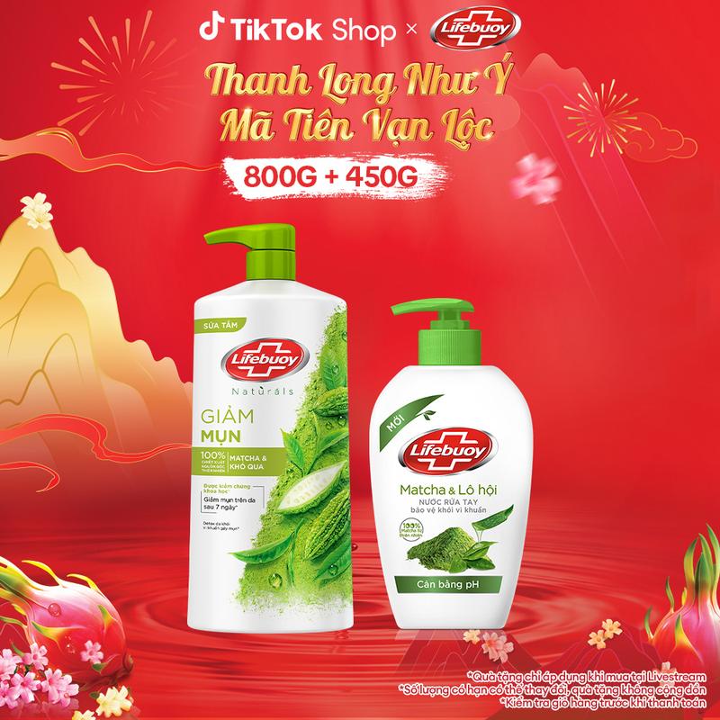 Bộ Đôi Sữa Tắm Lifebuoy Detox Matcha & Khổ Qua Hỗ Trợ Da Khỏi Vi Khuẩn Gây Mụn Chai 800g + Nước Rửa Tay Lifebuoy Công thức Vitamin+ Matcha & Lô Hội Giúp Cân Bằng pH Cho Da Tay Chai 450g  1  