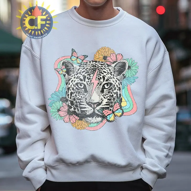Leopard Themed Heat Transfer Sticker, Flower & Butterfly Pattern Heat Transfer Sticker, DIY Decoration for T-shirt, Bag, Hat 7