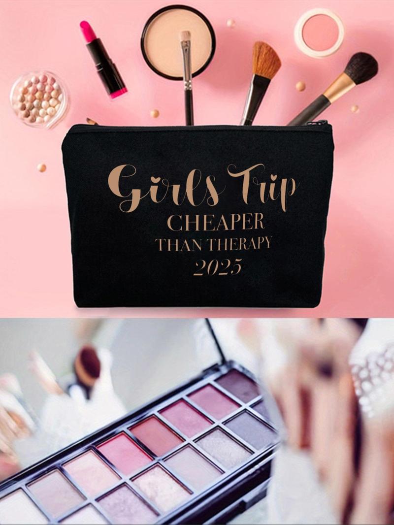 Product Introduction of Girls Trip Cheaper Than 2025 Letter Pattern Cosmetic Bag, Casual Makeup Bag, Versatile Storage Bag for Travel, Outing, Daily Use 3