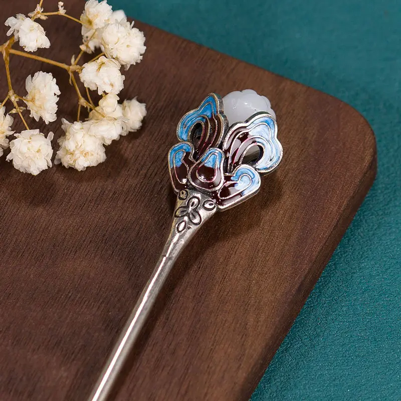 Kẹp Tóc Cloisonne, Phong Cách Dân Tộc Cổ Điển Dát Ngọc Bích Hetian Giả, Phong Cách Trung Quốc Mới, Cao Cấp, Phụ Kiện Cài Tóc Quần Áo Hán Phục Trung Quốc, Dành Cho Nữ