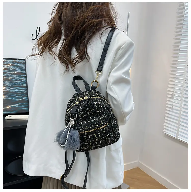 Ba Lô Nữ EMMAYCLSET Vải Dạ Kim Tuyến Đeo Được Chéo EM128 Đeo Vai Da Backpack mcm  balo 8