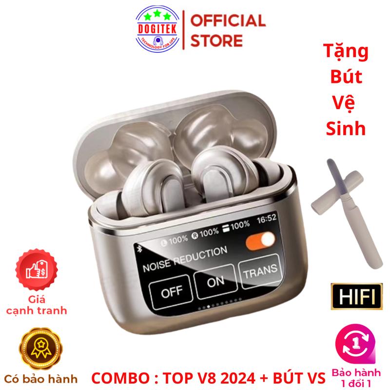 Combo Tai nghe bluetooth Dogitek TOP-V8-2024 và bút vệ sinh dành cho khách của hãng DOGITEK cho tháng 08/2024. Có màn cảm ứng, định vị,chống ồn,chế độ nhạc và nhiều chức năng cao cấp khác, chuyên nhạc ,có màu kem, chuyên  Nghe Nhạc Earphone Nhét Tai