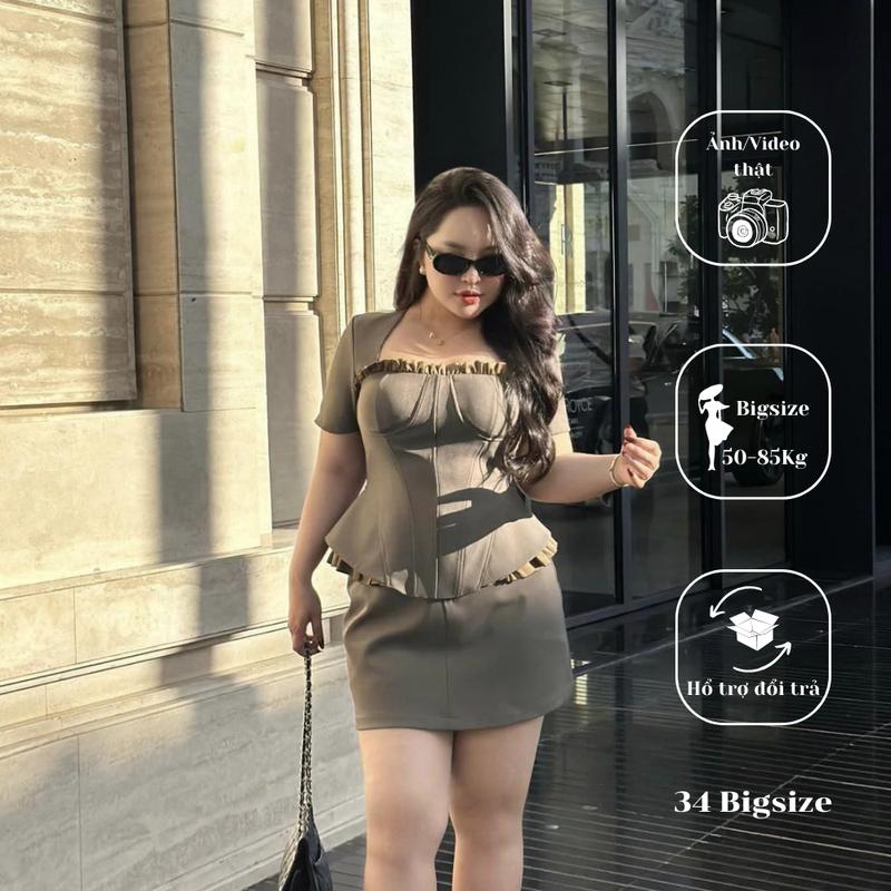 Set bộ phối bèo 34DB021 34 Bigsize, Set bộ bigsize công sở cho nữ thanh lịch, đồ đi tiệc sang chảnh